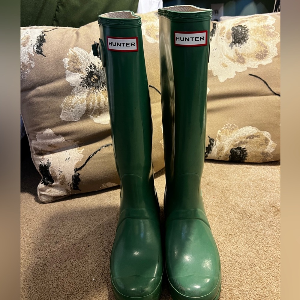 Tall, green Hunter rain-boots
